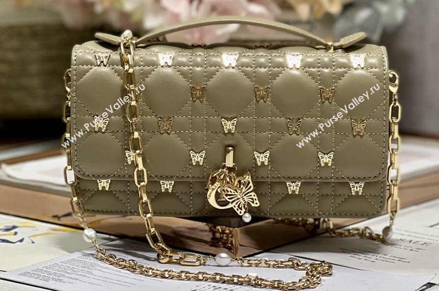 Miss Dior Mini Bag in Apricot Cannage Lambskin with Gold-Finish Butterfly Studs 2024 (xinyidai-23121209)
