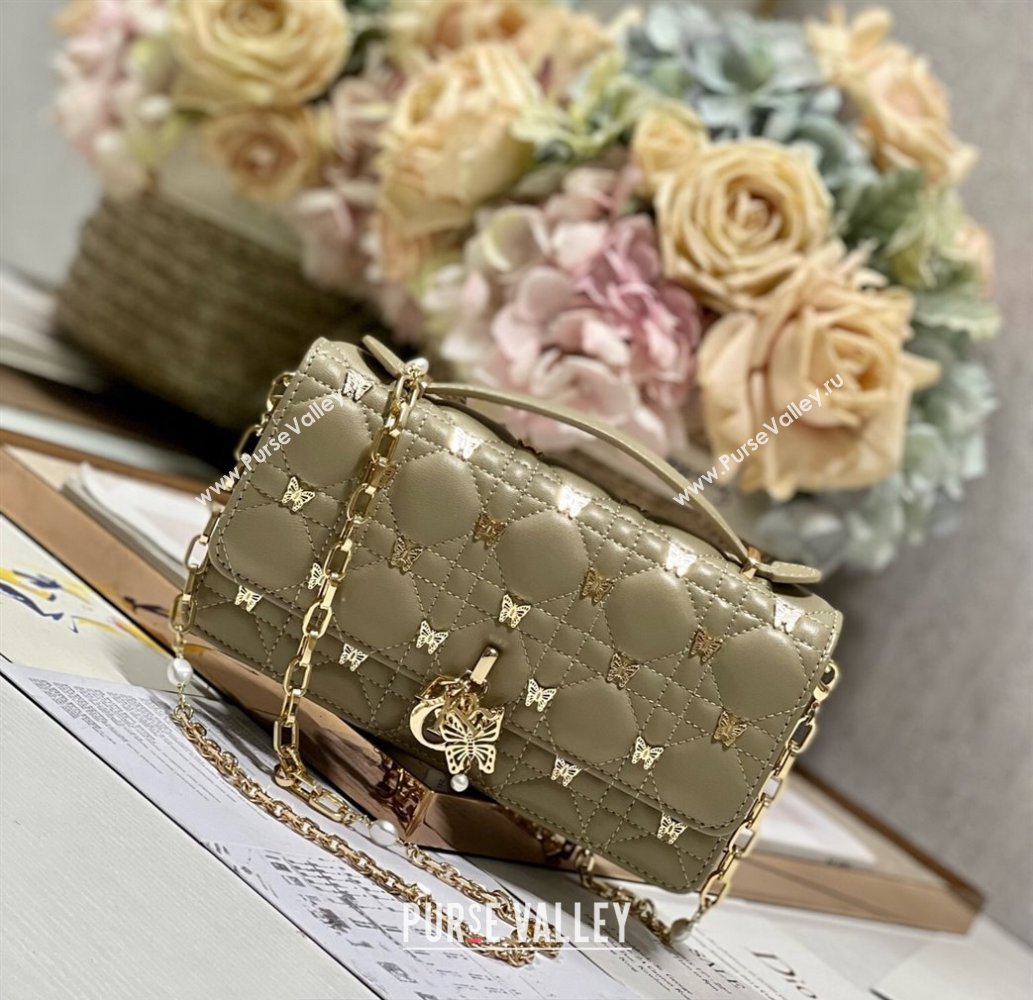 Miss Dior Mini Bag in Apricot Cannage Lambskin with Gold-Finish Butterfly Studs 2024 (xinyidai-23121209)