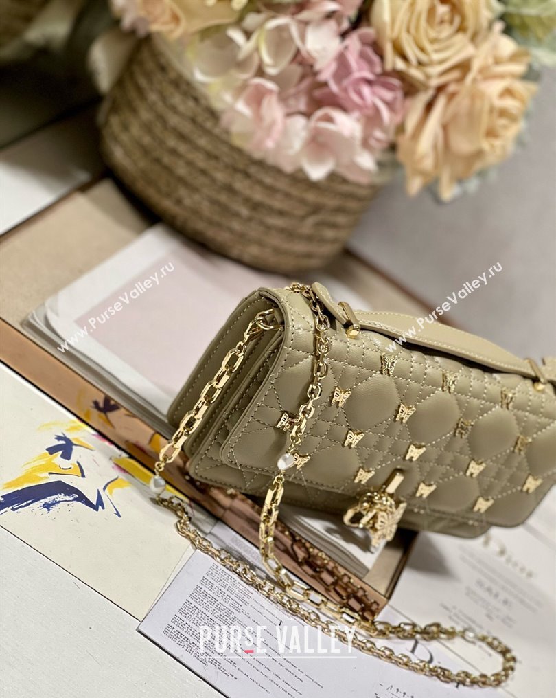 Miss Dior Mini Bag in Apricot Cannage Lambskin with Gold-Finish Butterfly Studs 2024 (xinyidai-23121209)