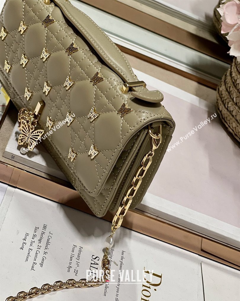 Miss Dior Mini Bag in Apricot Cannage Lambskin with Gold-Finish Butterfly Studs 2024 (xinyidai-23121209)