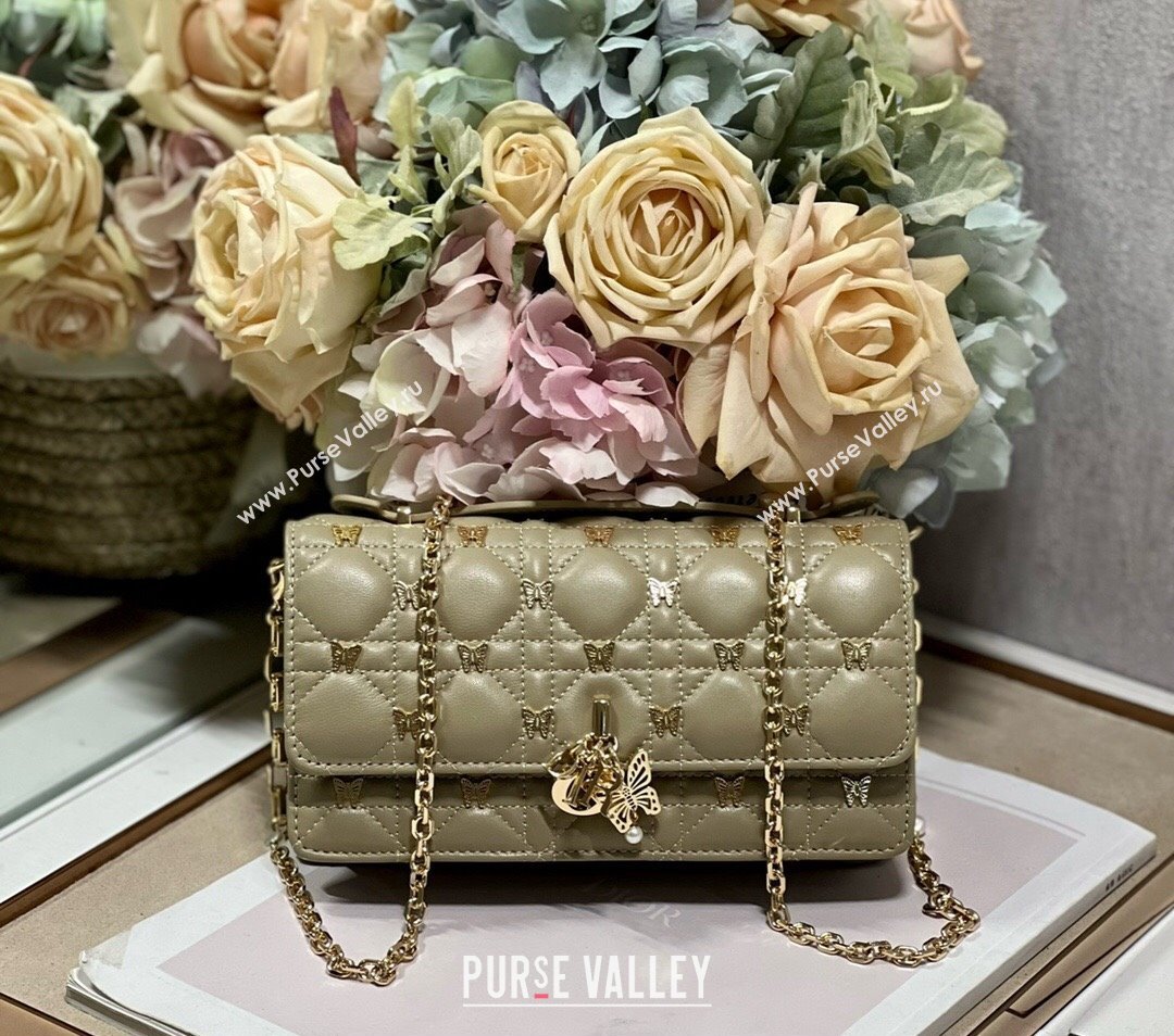 Miss Dior Mini Bag in Apricot Cannage Lambskin with Gold-Finish Butterfly Studs 2024 (xinyidai-23121209)