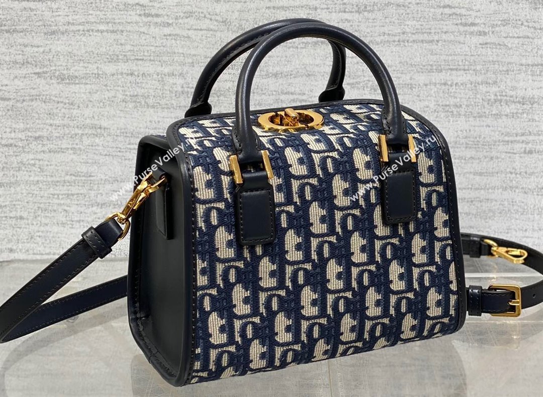 Dior Small Boston Bag in Blue Oblique Jacquard 2024 (xinyidai-23121218)