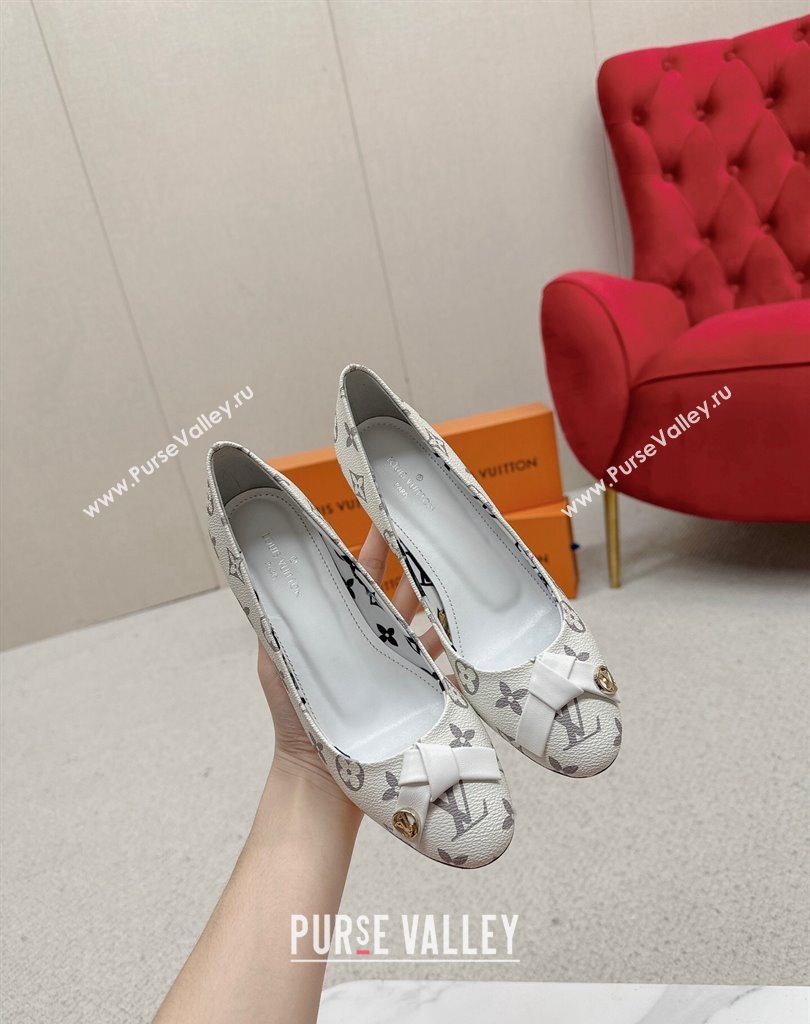 Louis Vuitton Stiletto Heel Pumps in Monogram Canvas White with Bow Knot (SS-23121413)
