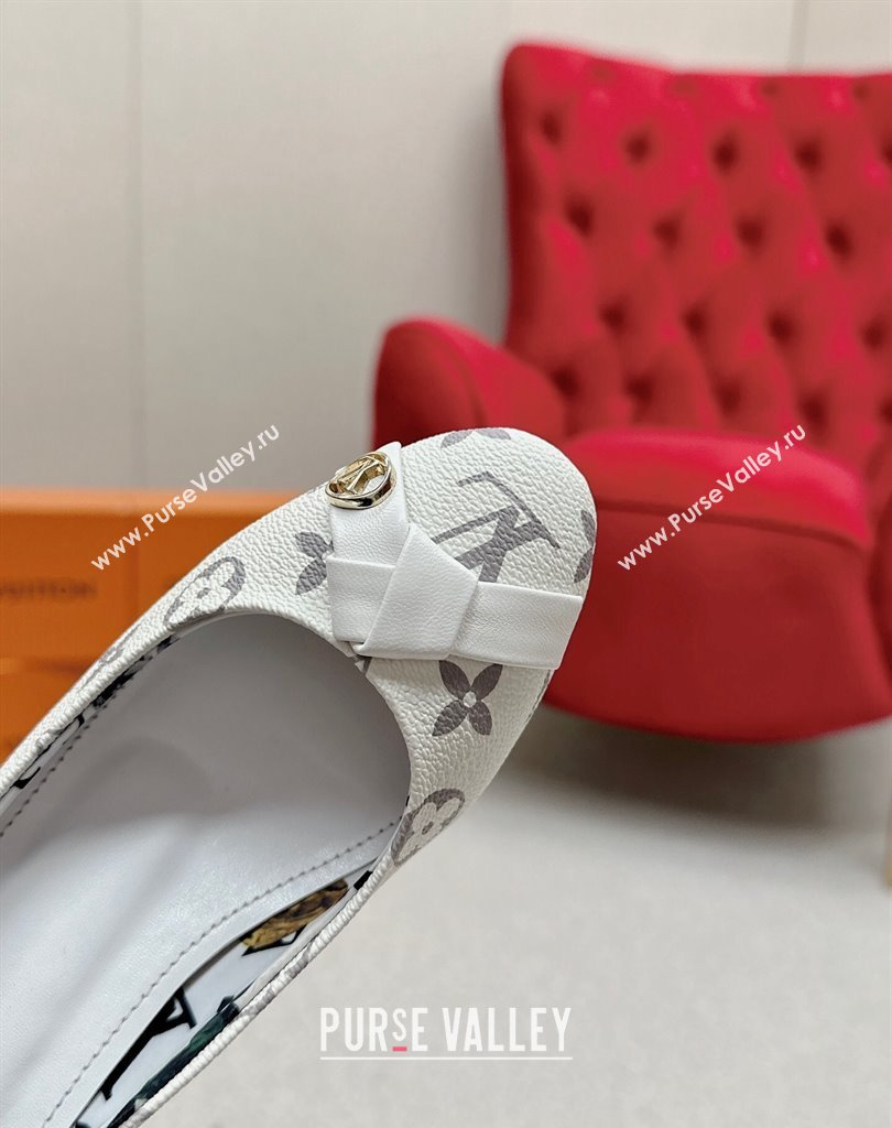 Louis Vuitton Stiletto Heel Pumps in Monogram Canvas White with Bow Knot (SS-23121413)
