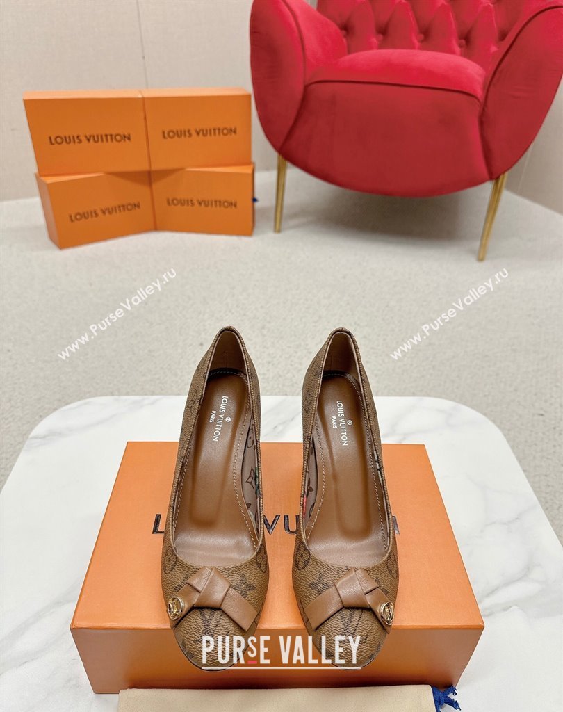 Louis Vuitton Stiletto Heel Pumps in Monogram Canvas Brown with Bow Knot (SS-23121415)
