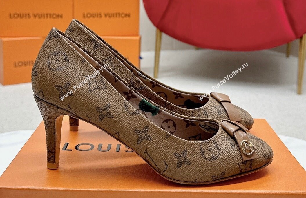 Louis Vuitton Stiletto Heel Pumps in Monogram Canvas Brown with Bow Knot (SS-23121415)