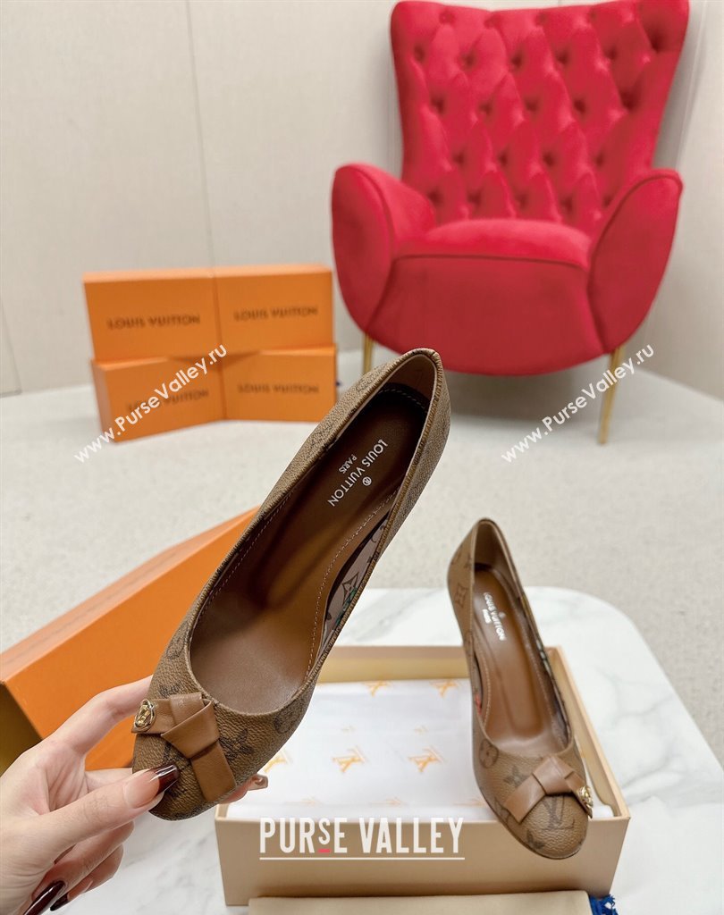 Louis Vuitton Stiletto Heel Pumps in Monogram Canvas Brown with Bow Knot (SS-23121415)