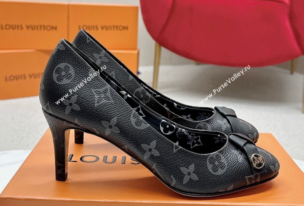 Louis Vuitton Stiletto Heel Pumps in Monogram Canvas Black with Bow Knot (SS-23121412)