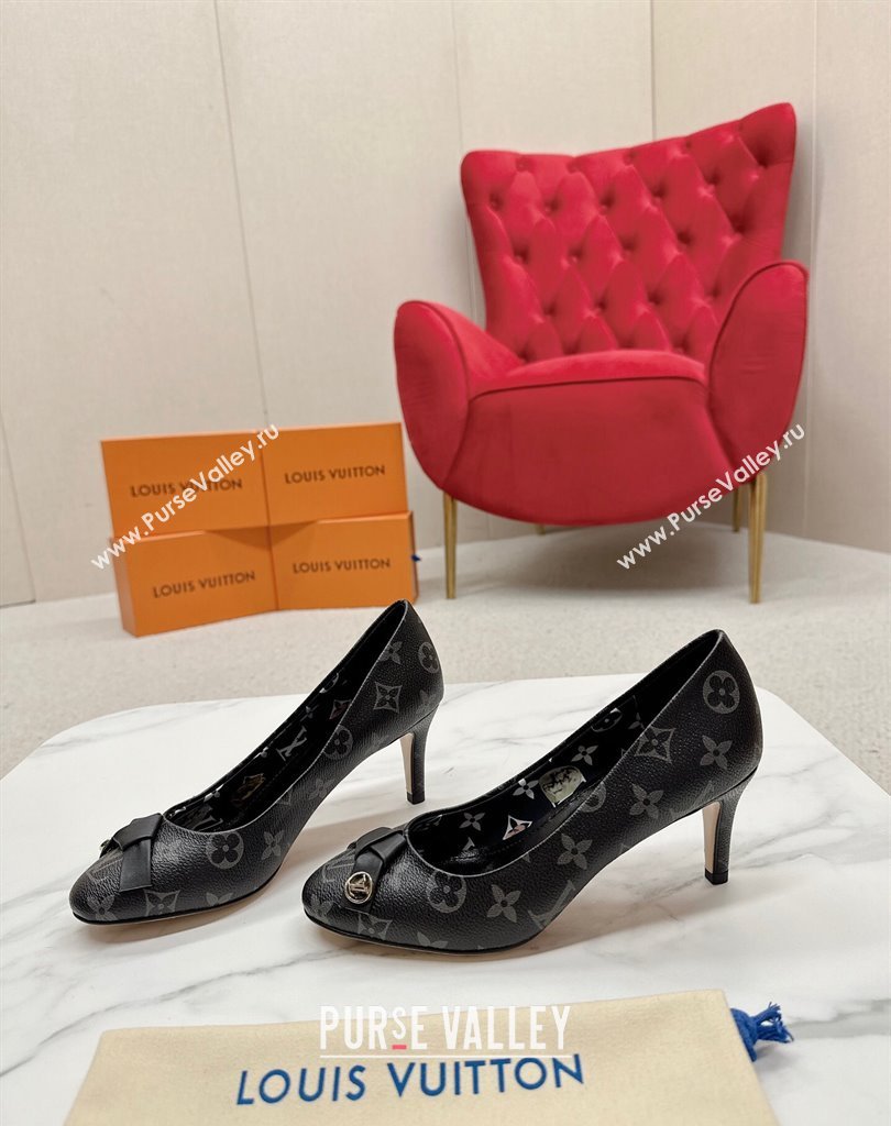 Louis Vuitton Stiletto Heel Pumps in Monogram Canvas Black with Bow Knot (SS-23121412)