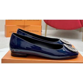 Louis Vuitton Patent Leather Madeleine Flat Ballerinas Blue with Crystal LV Circle (SS-23121470)