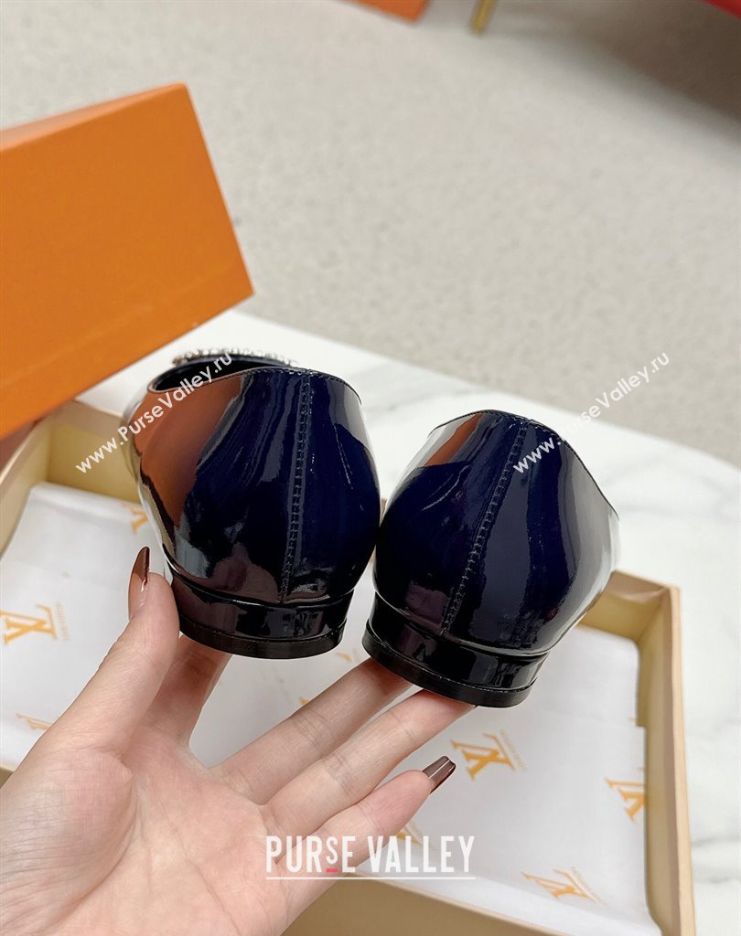 Louis Vuitton Patent Leather Madeleine Flat Ballerinas Blue with Crystal LV Circle (SS-23121470)