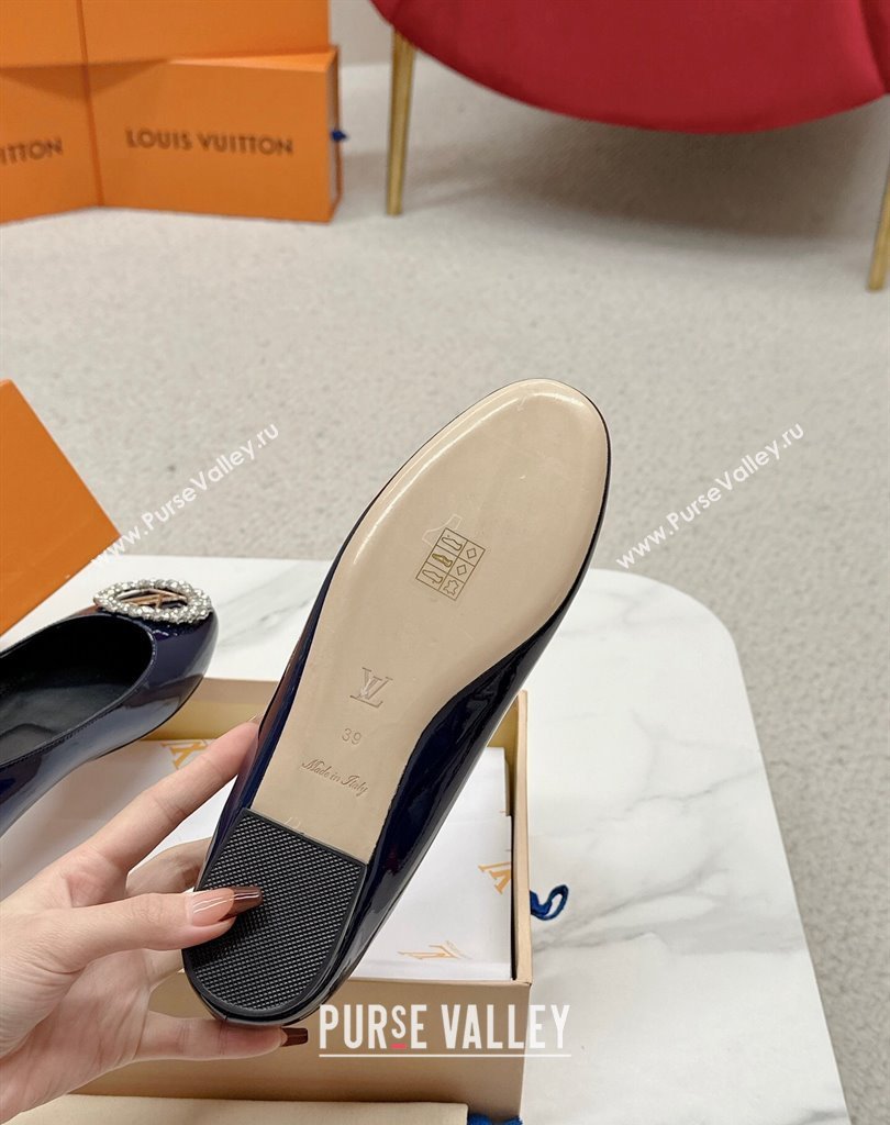 Louis Vuitton Patent Leather Madeleine Flat Ballerinas Blue with Crystal LV Circle (SS-23121470)