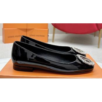 Louis Vuitton Patent Leather Madeleine Flat Ballerinas Black with Crystal LV Circle (SS-23121469)