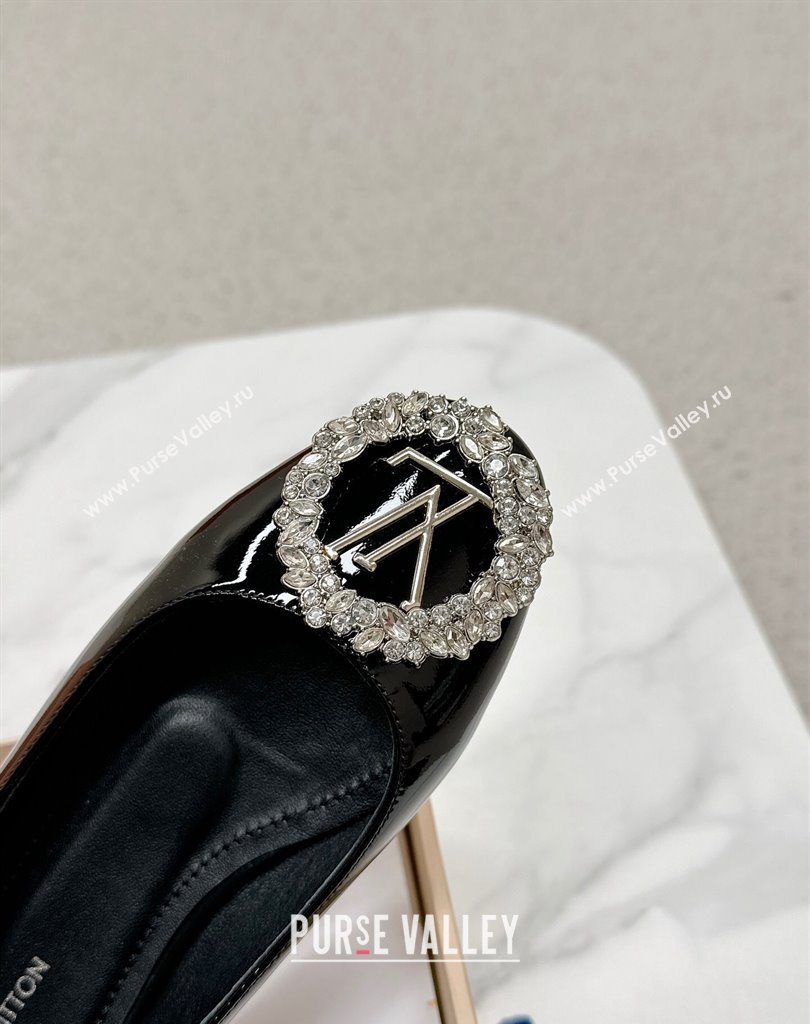 Louis Vuitton Patent Leather Madeleine Flat Ballerinas Black with Crystal LV Circle (SS-23121469)
