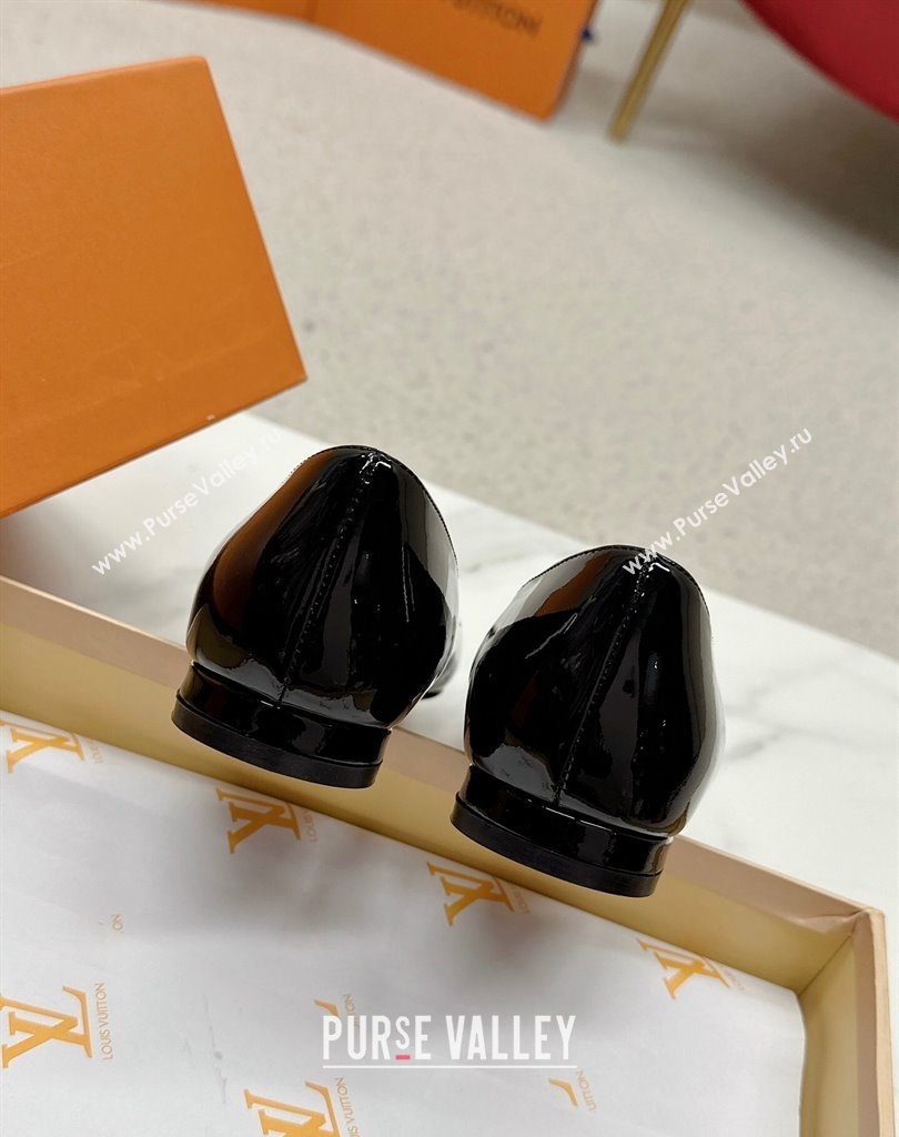 Louis Vuitton Patent Leather Madeleine Flat Ballerinas Black with Crystal LV Circle (SS-23121469)