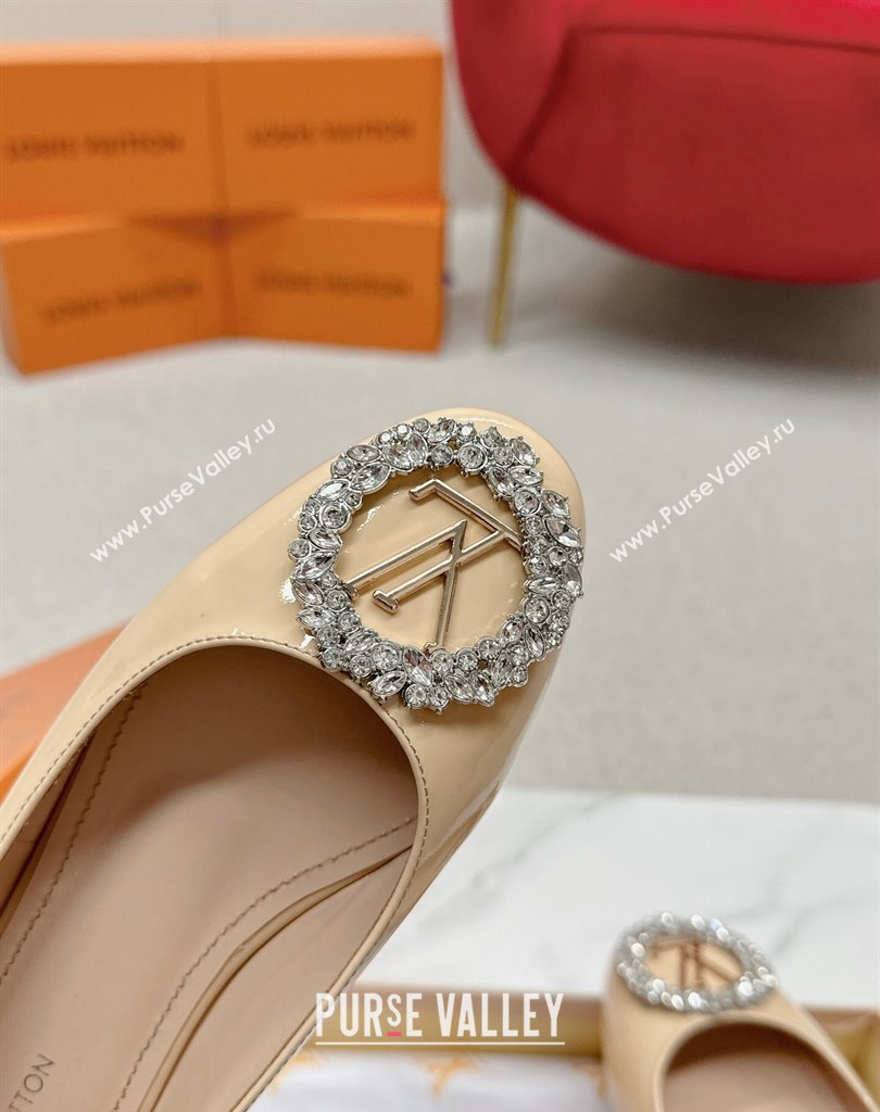 Louis Vuitton Patent Leather Madeleine Flat Ballerinas Nude with Crystal LV Circle (SS-23121473)