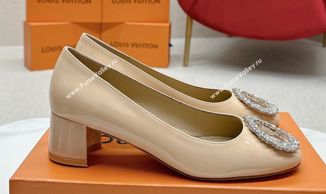 Louis Vuitton Patent Leather Madeleine Pumps Nude with Crystal LV Circle (SS-23121467)