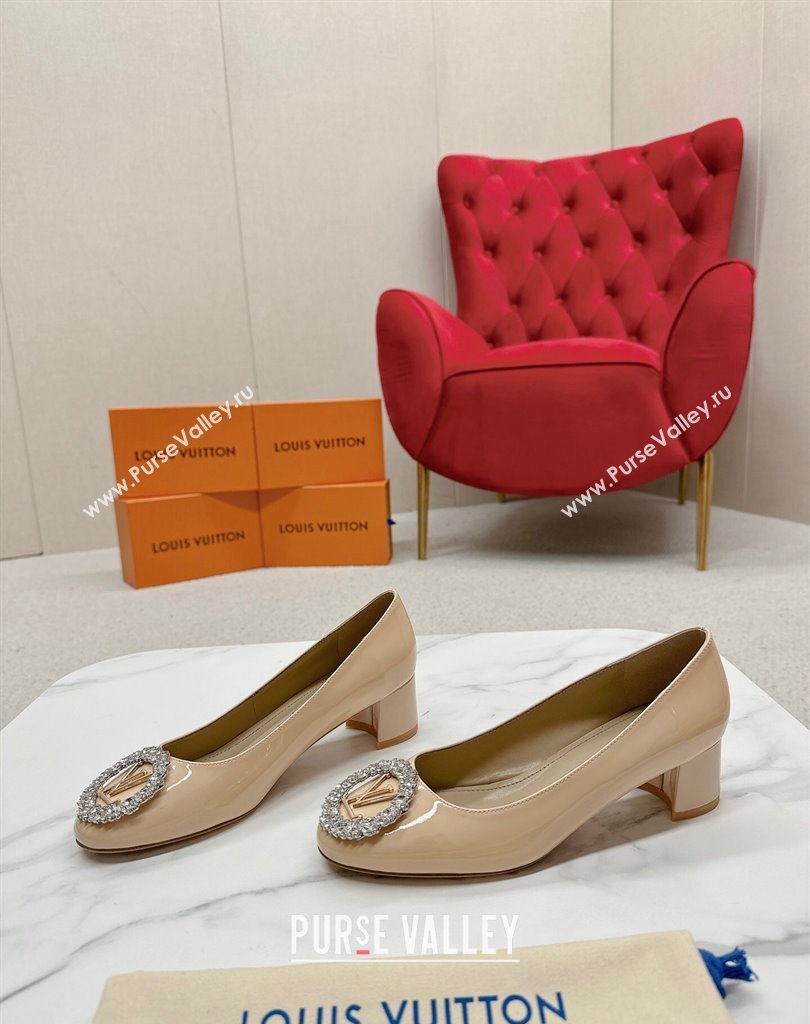 Louis Vuitton Patent Leather Madeleine Pumps Nude with Crystal LV Circle (SS-23121467)