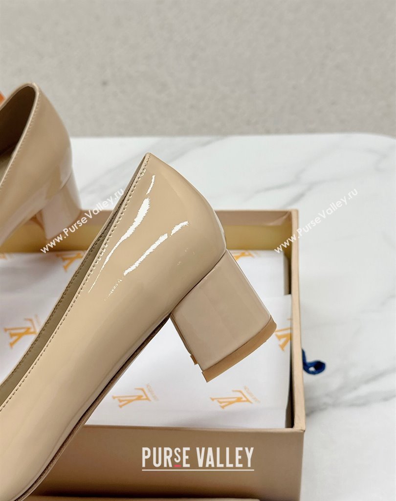 Louis Vuitton Patent Leather Madeleine Pumps Nude with Crystal LV Circle (SS-23121467)