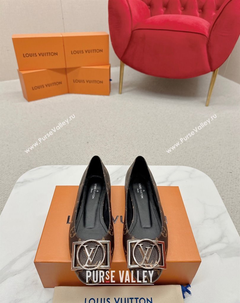 Louis Vuitton Monogram Canvas Madeleine Flat Ballerinas Coffee with Dauphine LV Initials (SS-23121455)