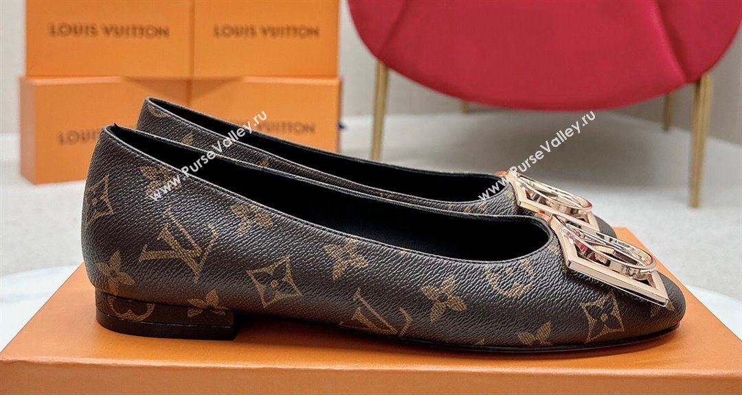 Louis Vuitton Monogram Canvas Madeleine Flat Ballerinas Coffee with Dauphine LV Initials (SS-23121455)