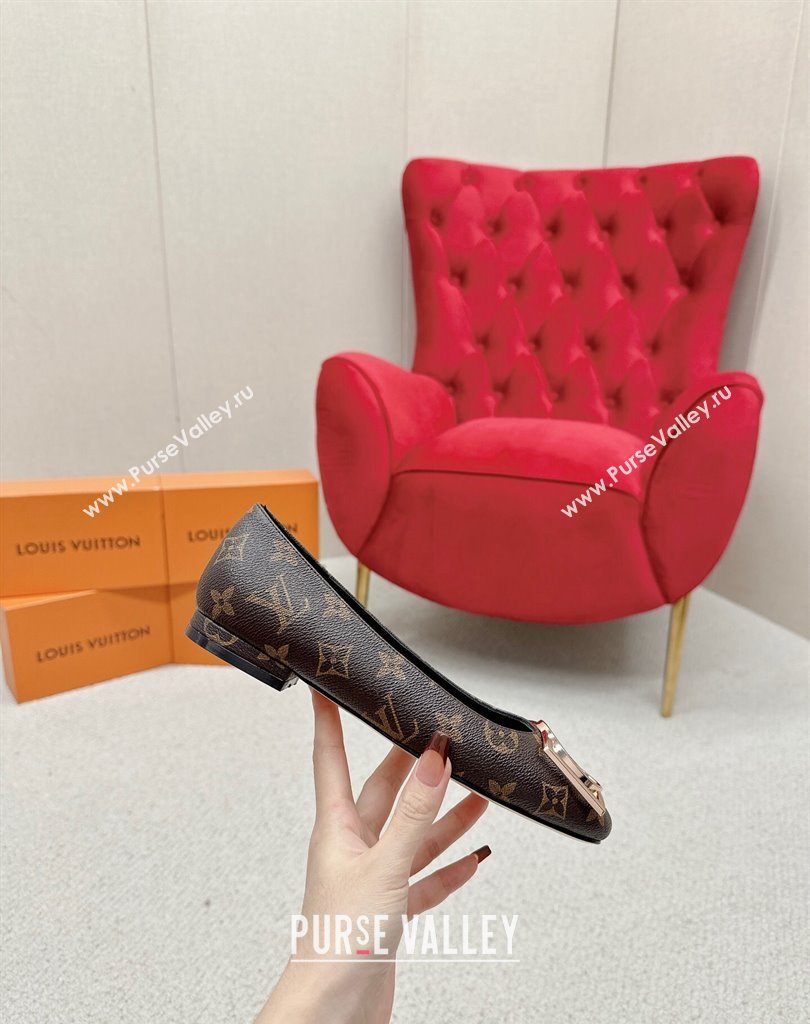 Louis Vuitton Monogram Canvas Madeleine Flat Ballerinas Coffee with Dauphine LV Initials (SS-23121455)