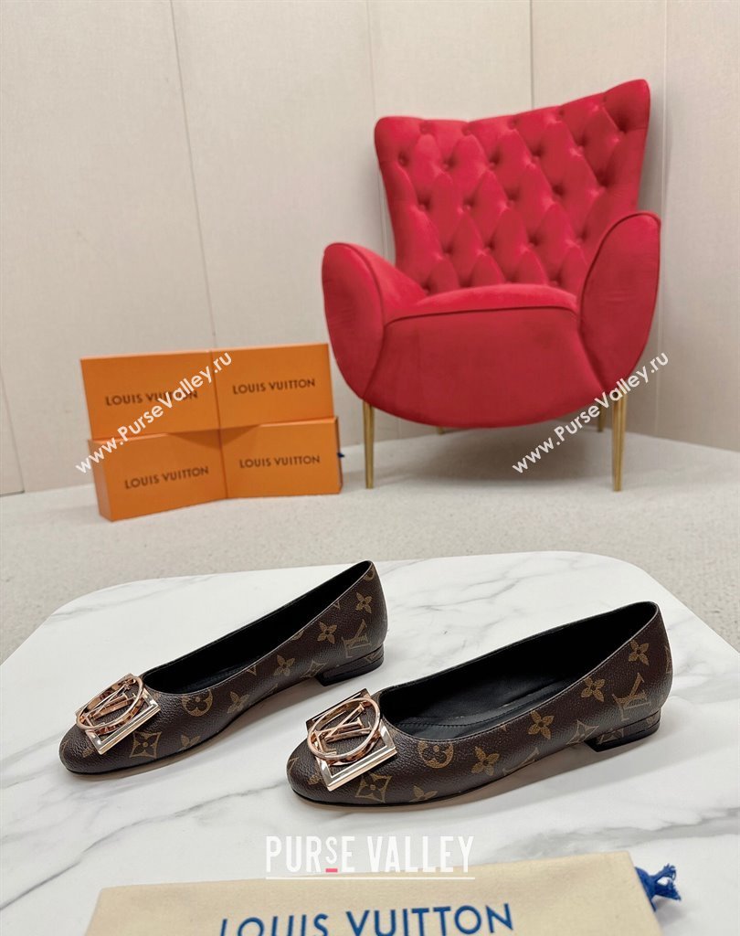 Louis Vuitton Monogram Canvas Madeleine Flat Ballerinas Coffee with Dauphine LV Initials (SS-23121455)