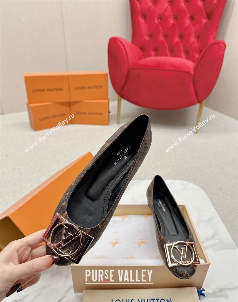 Louis Vuitton Monogram Canvas Madeleine Flat Ballerinas Coffee with Dauphine LV Initials (SS-23121455)