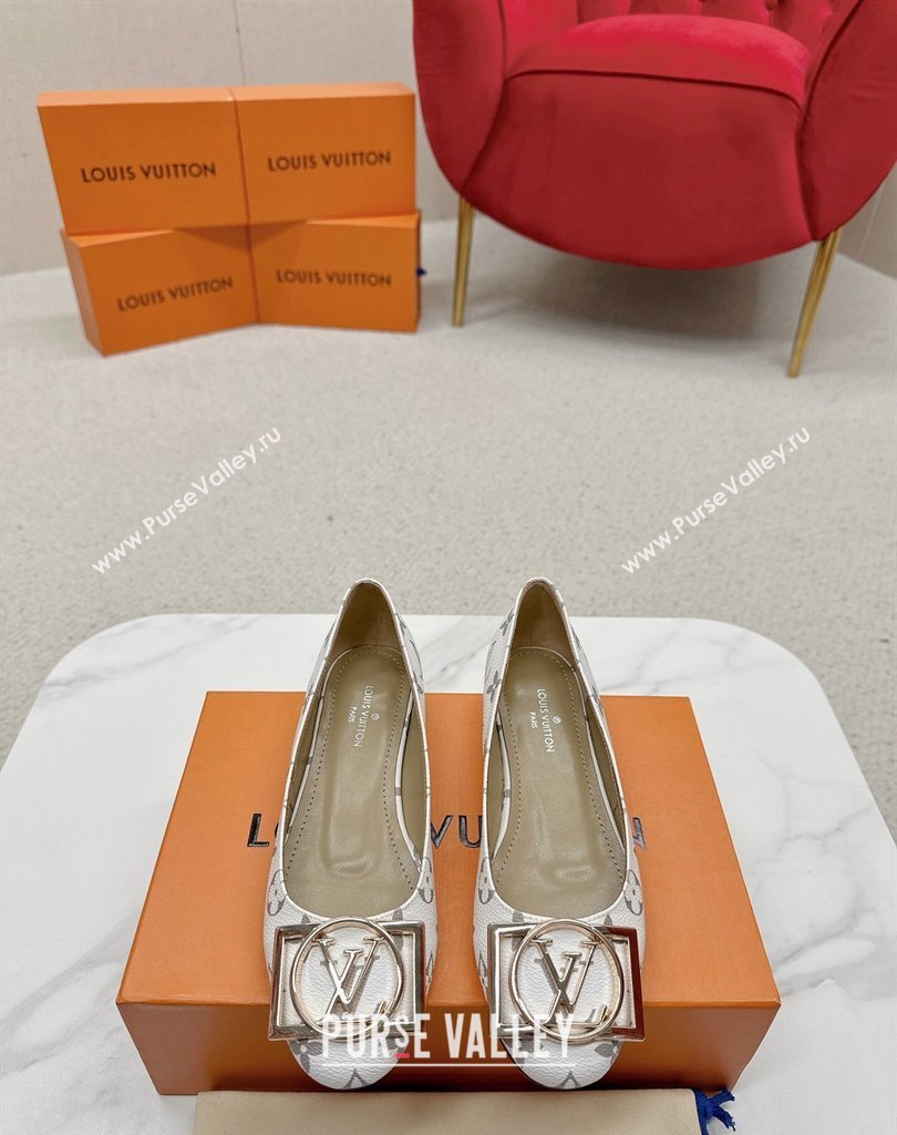 Louis Vuitton Monogram Canvas Madeleine Flat Ballerinas White with Dauphine LV Initials (SS-23121454)
