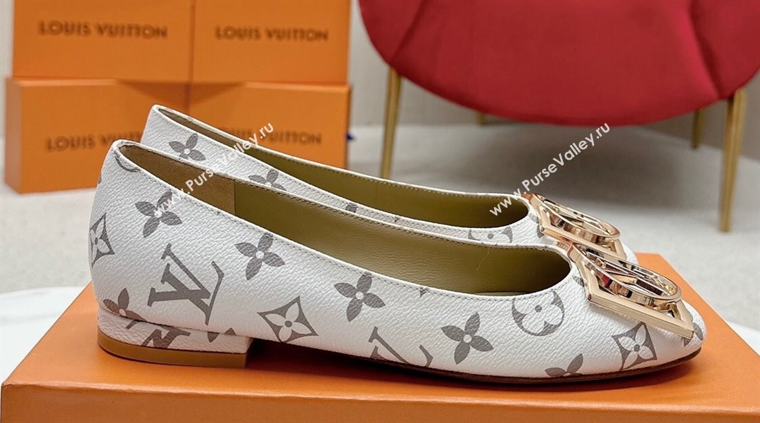 Louis Vuitton Monogram Canvas Madeleine Flat Ballerinas White with Dauphine LV Initials (SS-23121454)