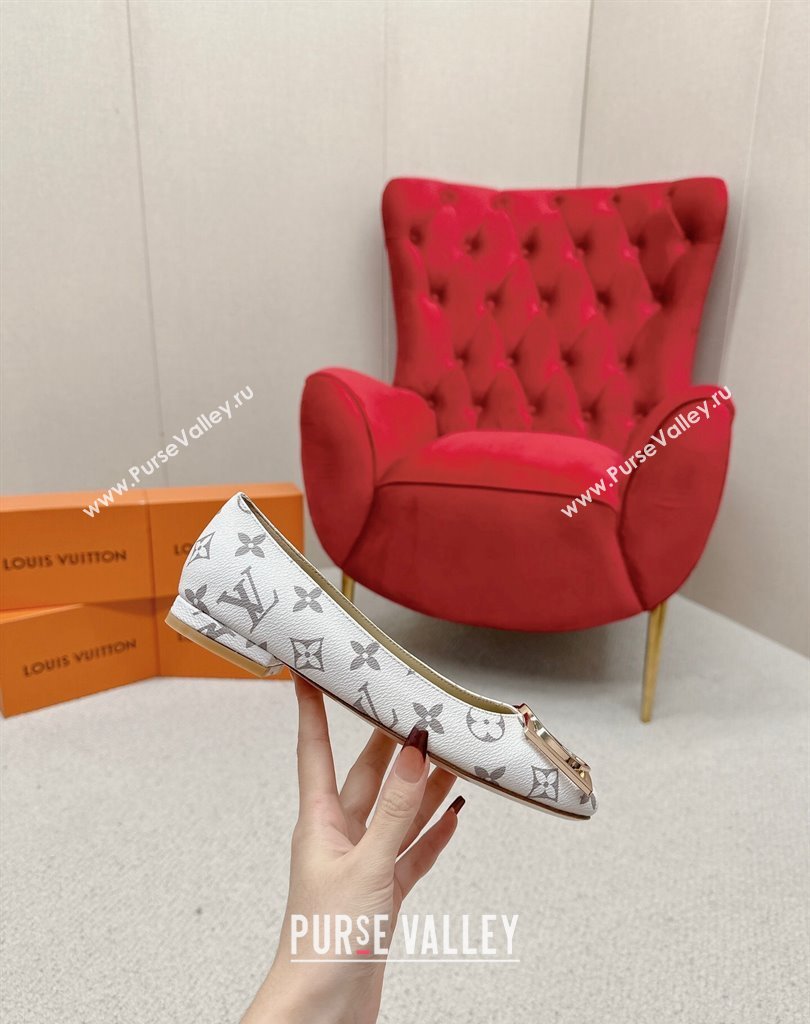 Louis Vuitton Monogram Canvas Madeleine Flat Ballerinas White with Dauphine LV Initials (SS-23121454)