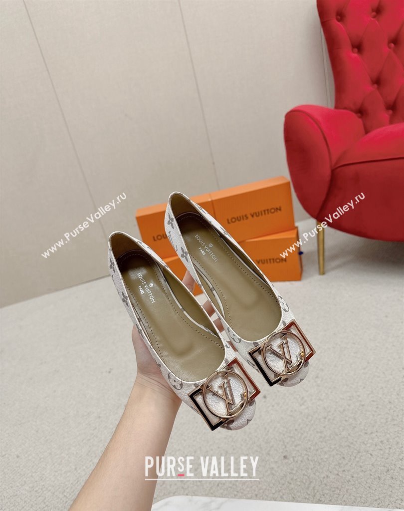 Louis Vuitton Monogram Canvas Madeleine Flat Ballerinas White with Dauphine LV Initials (SS-23121454)
