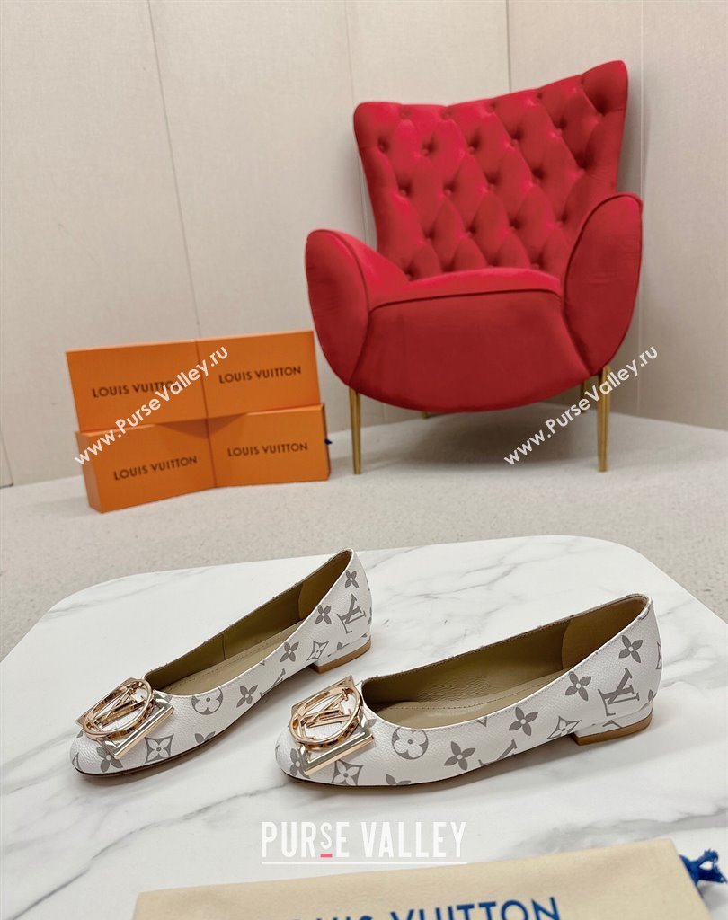 Louis Vuitton Monogram Canvas Madeleine Flat Ballerinas White with Dauphine LV Initials (SS-23121454)