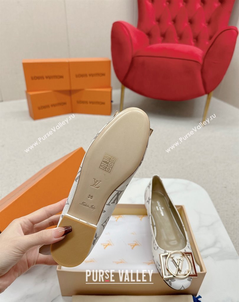 Louis Vuitton Monogram Canvas Madeleine Flat Ballerinas White with Dauphine LV Initials (SS-23121454)
