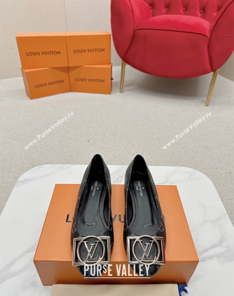 Louis Vuitton Monogram Canvas Madeleine Flat Ballerinas Black with Dauphine LV Initials (SS-23121453)
