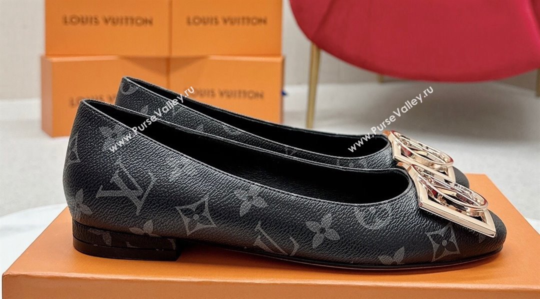 Louis Vuitton Monogram Canvas Madeleine Flat Ballerinas Black with Dauphine LV Initials (SS-23121453)