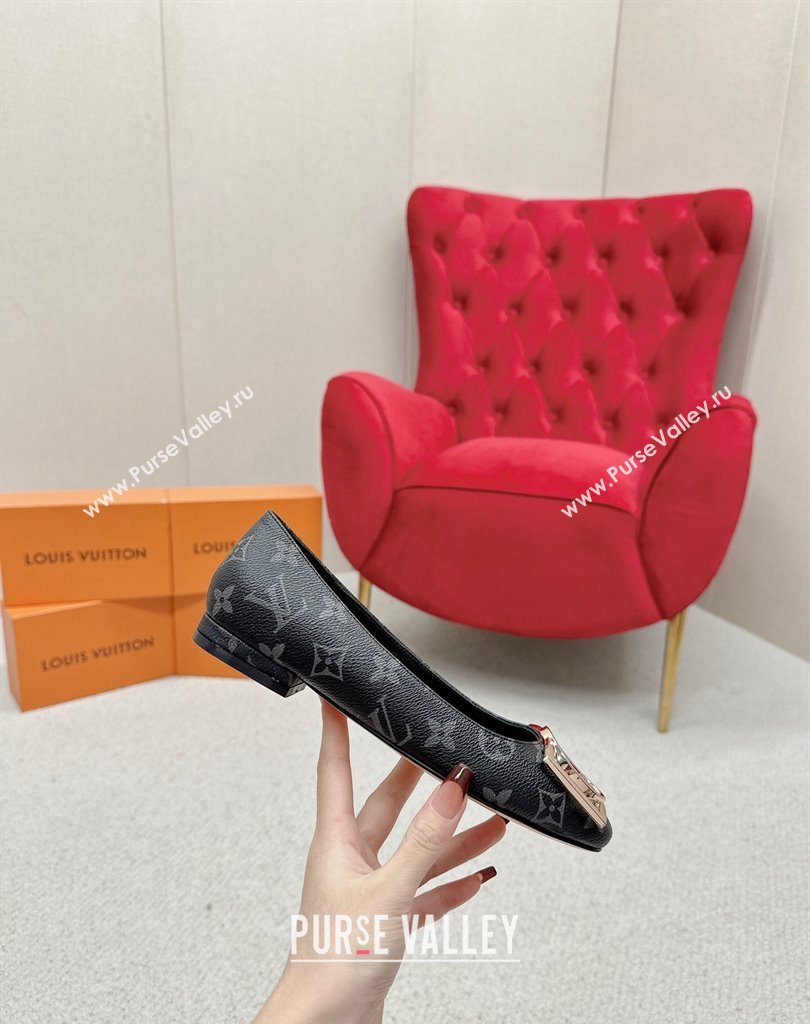 Louis Vuitton Monogram Canvas Madeleine Flat Ballerinas Black with Dauphine LV Initials (SS-23121453)