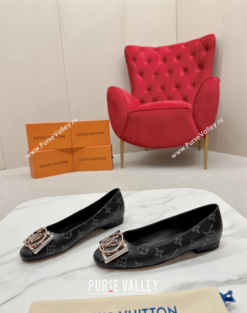 Louis Vuitton Monogram Canvas Madeleine Flat Ballerinas Black with Dauphine LV Initials (SS-23121453)