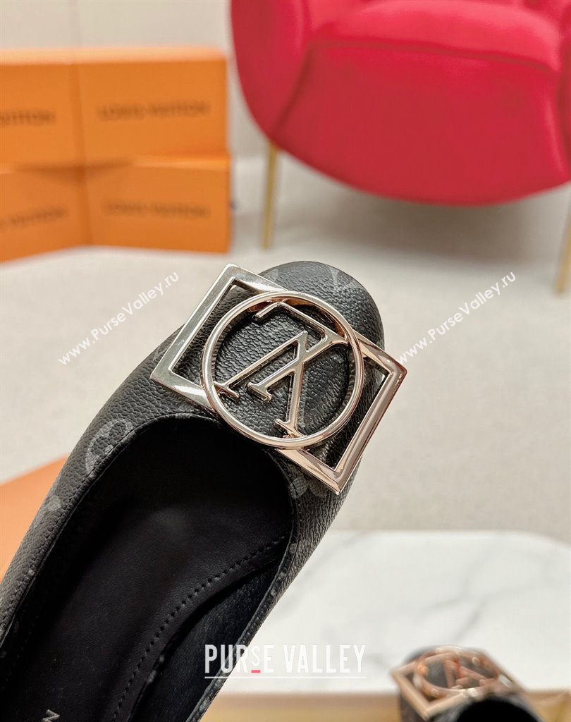 Louis Vuitton Monogram Canvas Madeleine Flat Ballerinas Black with Dauphine LV Initials (SS-23121453)