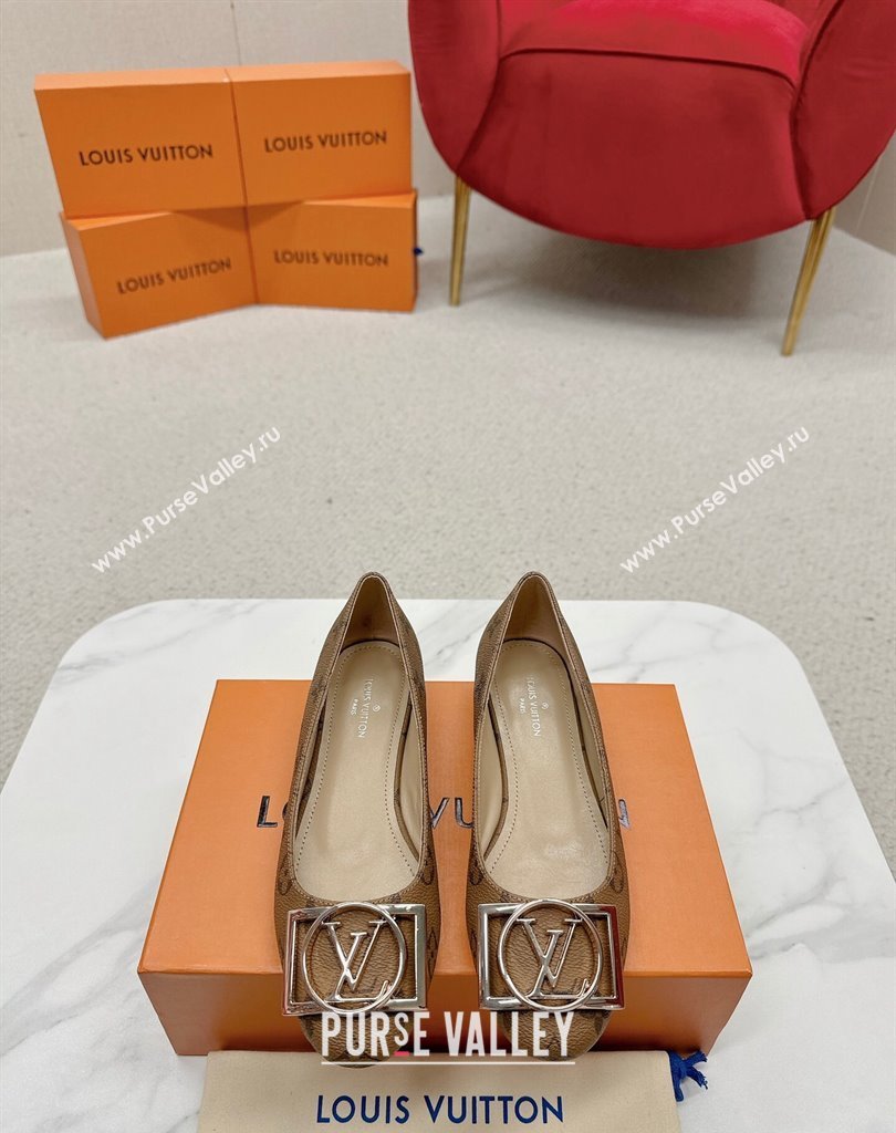 Louis Vuitton Monogram Canvas Madeleine Flat Ballerinas Brown with Dauphine LV Initials (SS-23121456)