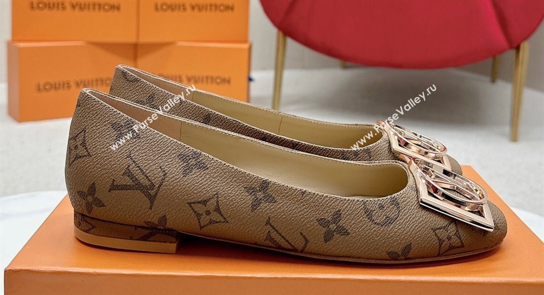 Louis Vuitton Monogram Canvas Madeleine Flat Ballerinas Brown with Dauphine LV Initials (SS-23121456)