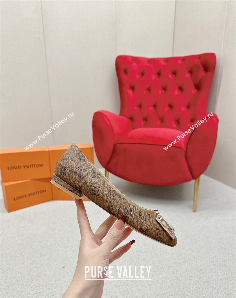Louis Vuitton Monogram Canvas Madeleine Flat Ballerinas Brown with Dauphine LV Initials (SS-23121456)