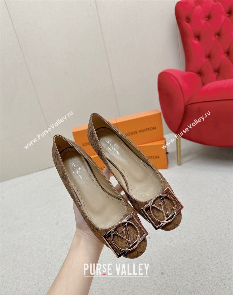 Louis Vuitton Monogram Canvas Madeleine Flat Ballerinas Brown with Dauphine LV Initials (SS-23121456)