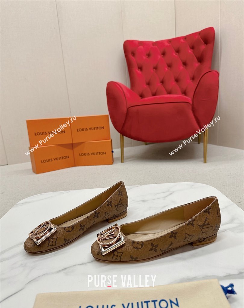 Louis Vuitton Monogram Canvas Madeleine Flat Ballerinas Brown with Dauphine LV Initials (SS-23121456)
