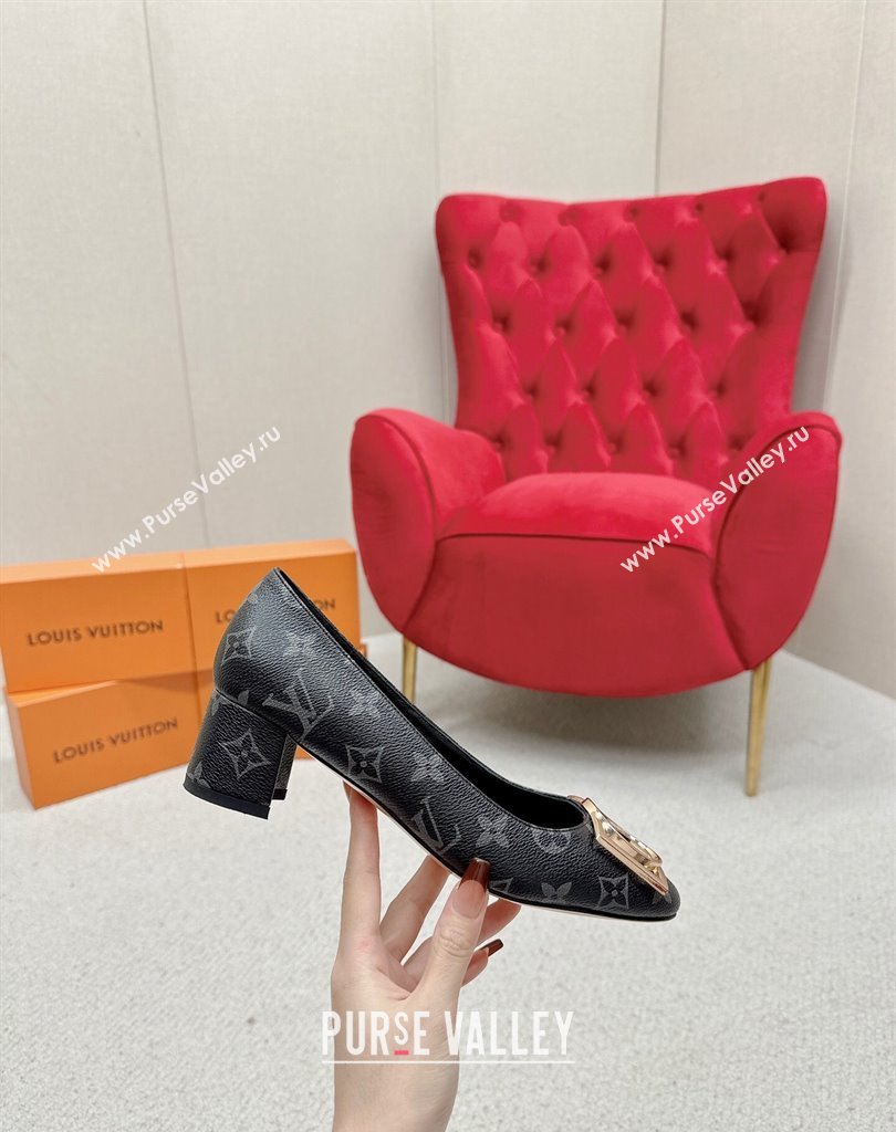 Louis Vuitton Monogram Canvas Madeleine Pumps Black with Dauphine LV Initials (SS-23121443)