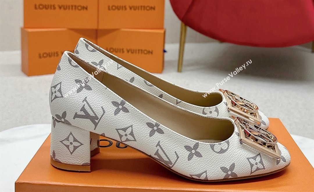 Louis Vuitton Monogram Canvas Madeleine Pumps White with Dauphine LV Initials (SS-23121444)