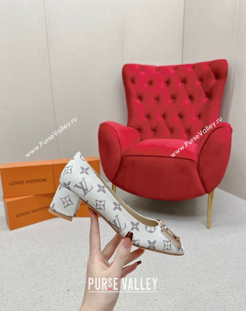 Louis Vuitton Monogram Canvas Madeleine Pumps White with Dauphine LV Initials (SS-23121444)