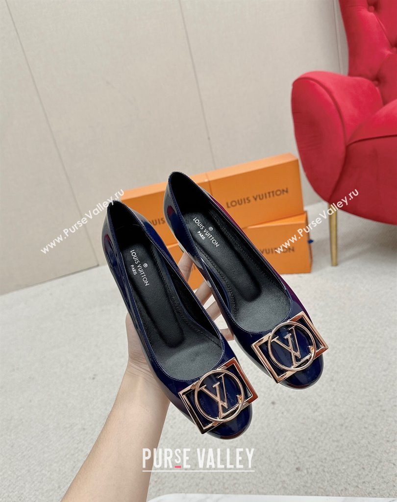 Louis Vuitton Patent Leather Madeleine Pumps Blue with Dauphine LV Initials (SS-23121448)