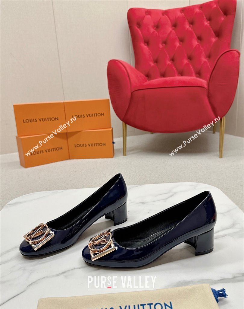 Louis Vuitton Patent Leather Madeleine Pumps Blue with Dauphine LV Initials (SS-23121448)