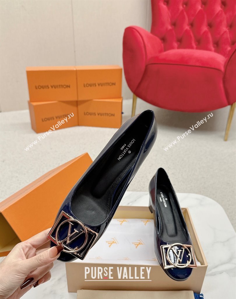 Louis Vuitton Patent Leather Madeleine Pumps Blue with Dauphine LV Initials (SS-23121448)